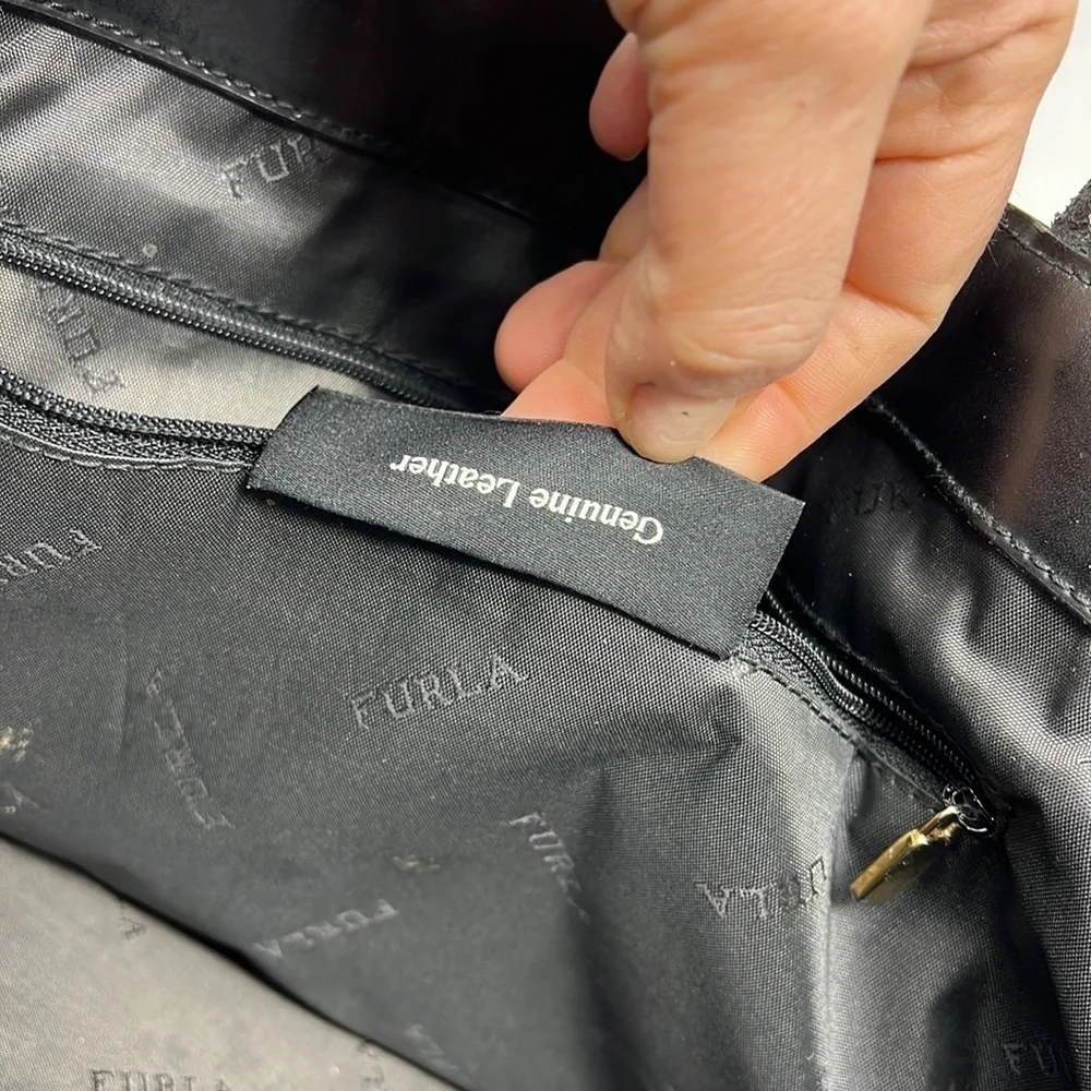 Furla Black Leather Tote Laptop Bag with Shoulder Strap